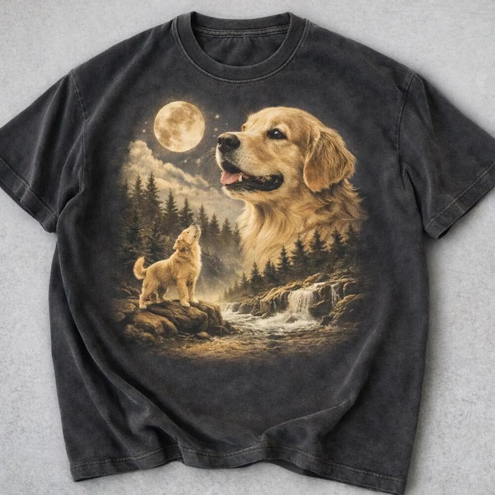 S Golden Retriever Howling To The Moon Tee, Dog Mom Shirt